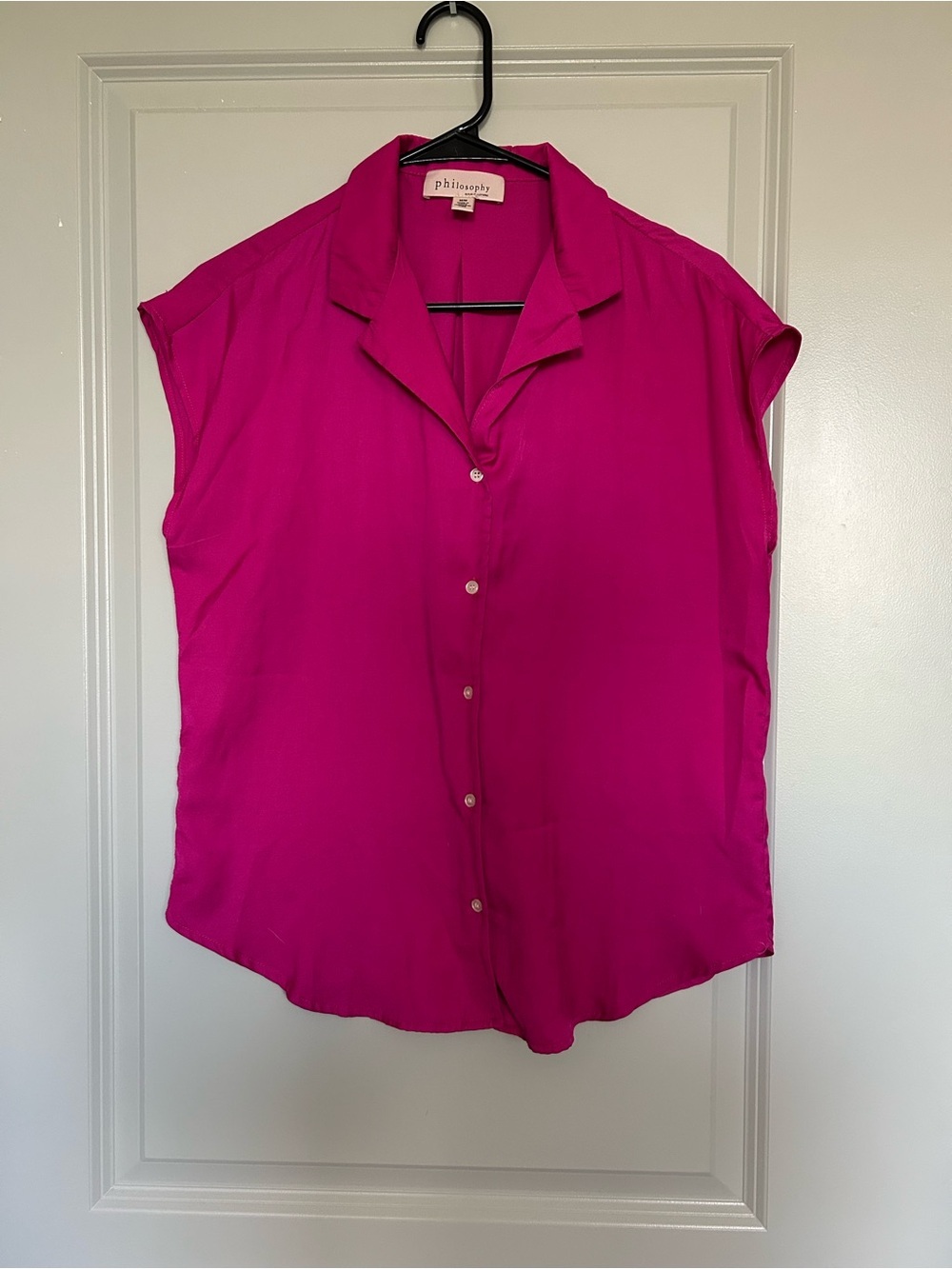 Philosophy Bright Fuchsia Cap-Sleeve Button Front Blouse